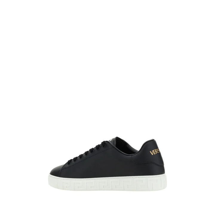 Versace Black Calf Leather Bos Taurus Low Top Sneakers