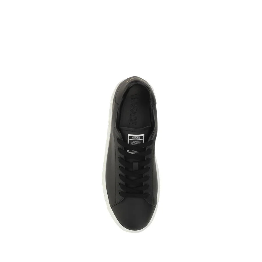 Versace Black Calf Leather Bos Taurus Low Top Sneakers