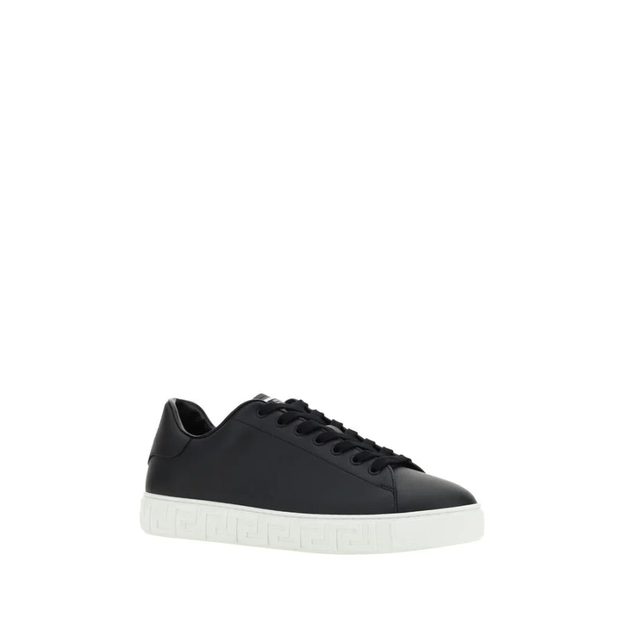 Versace Black Calf Leather Bos Taurus Low Top Sneakers