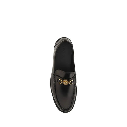 Versace Black Calf Leather Bos Taurus Slip-On Loafers