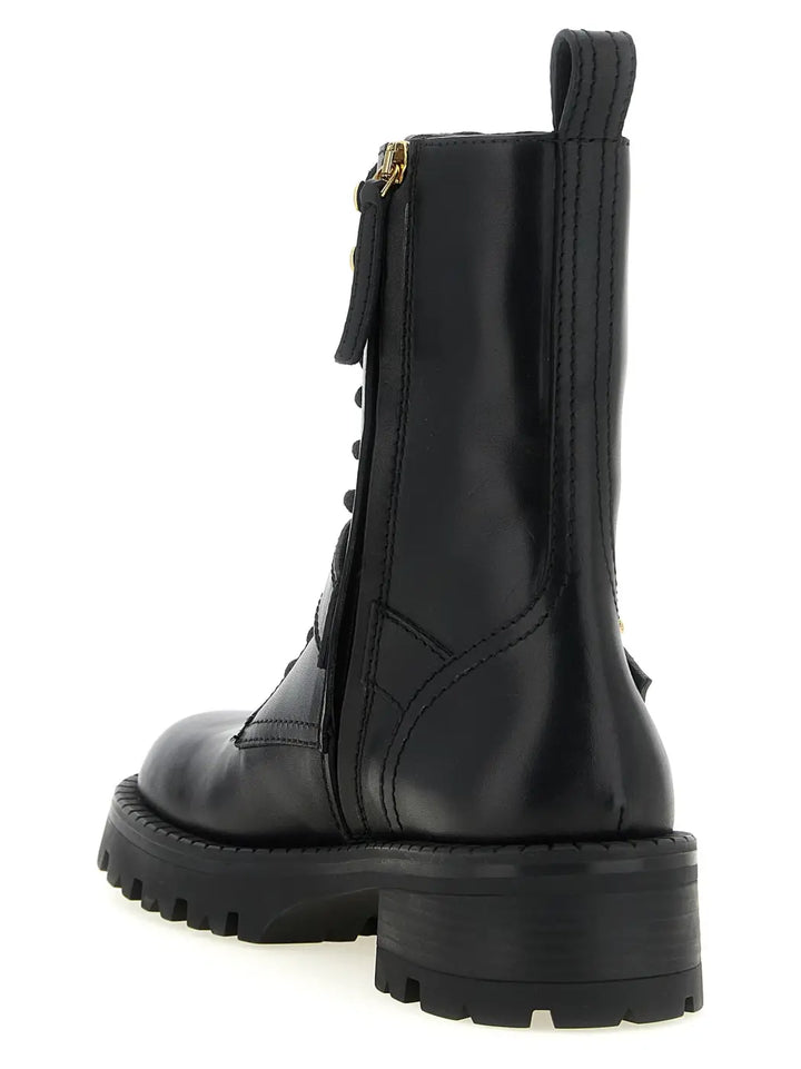 Versace Black Calfskin Lace-up Boots