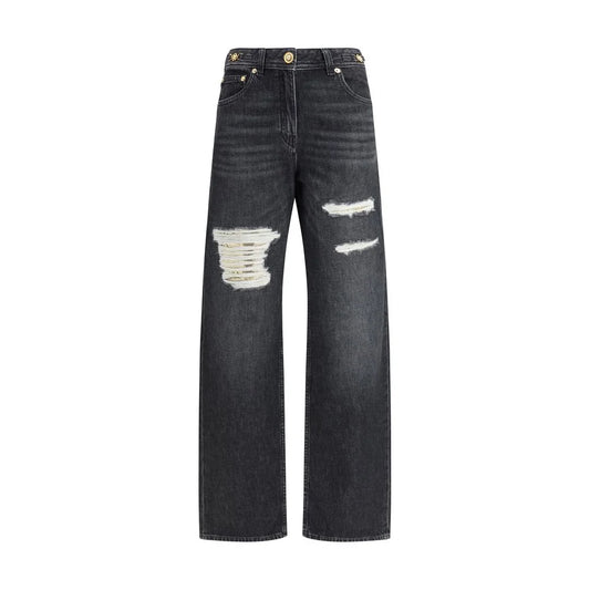 Versace Black Cotton Relaxed Fit Jeans