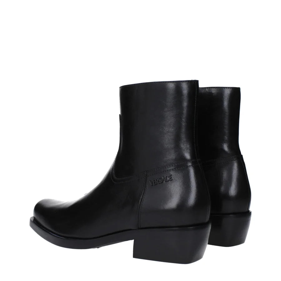Versace Black Leather Ankle Boots