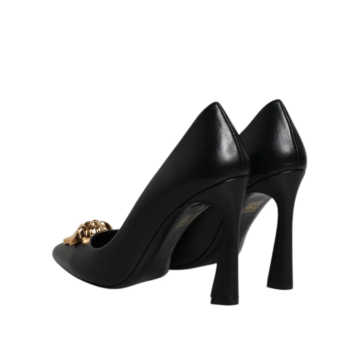 Versace Black Leather Logo Plaque High Heels Pumps Shoes