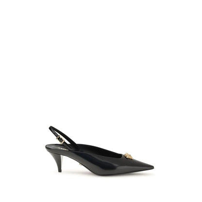 Versace Black Leather Mid Heel Pumps