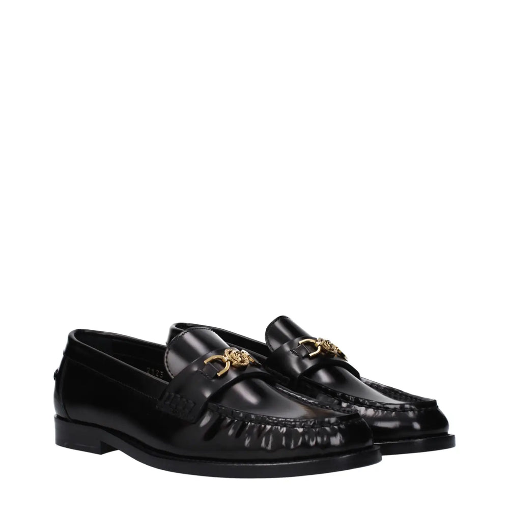 Versace Black Leather Slip-on Loafers