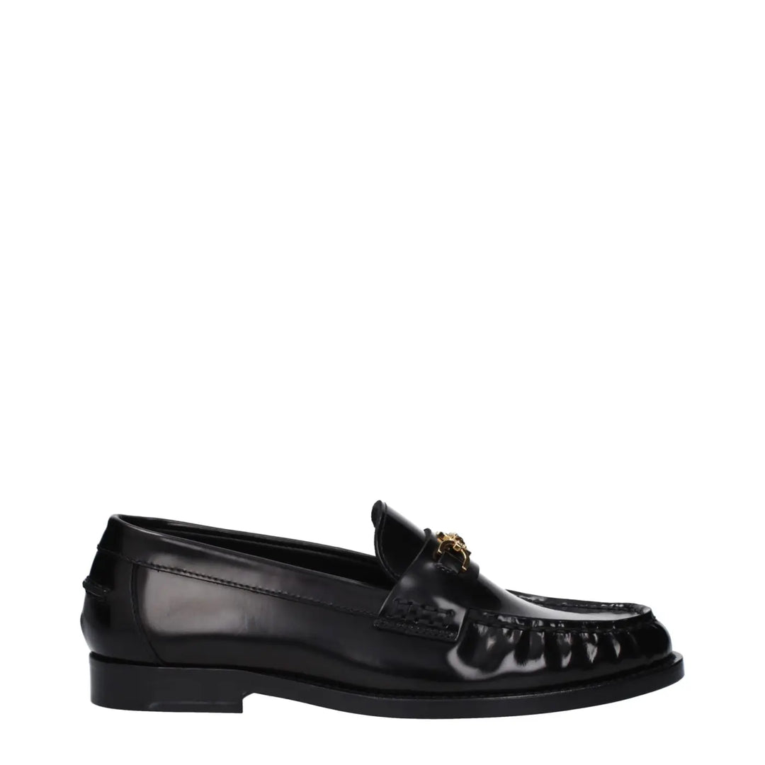 Versace Black Leather Slip-on Loafers