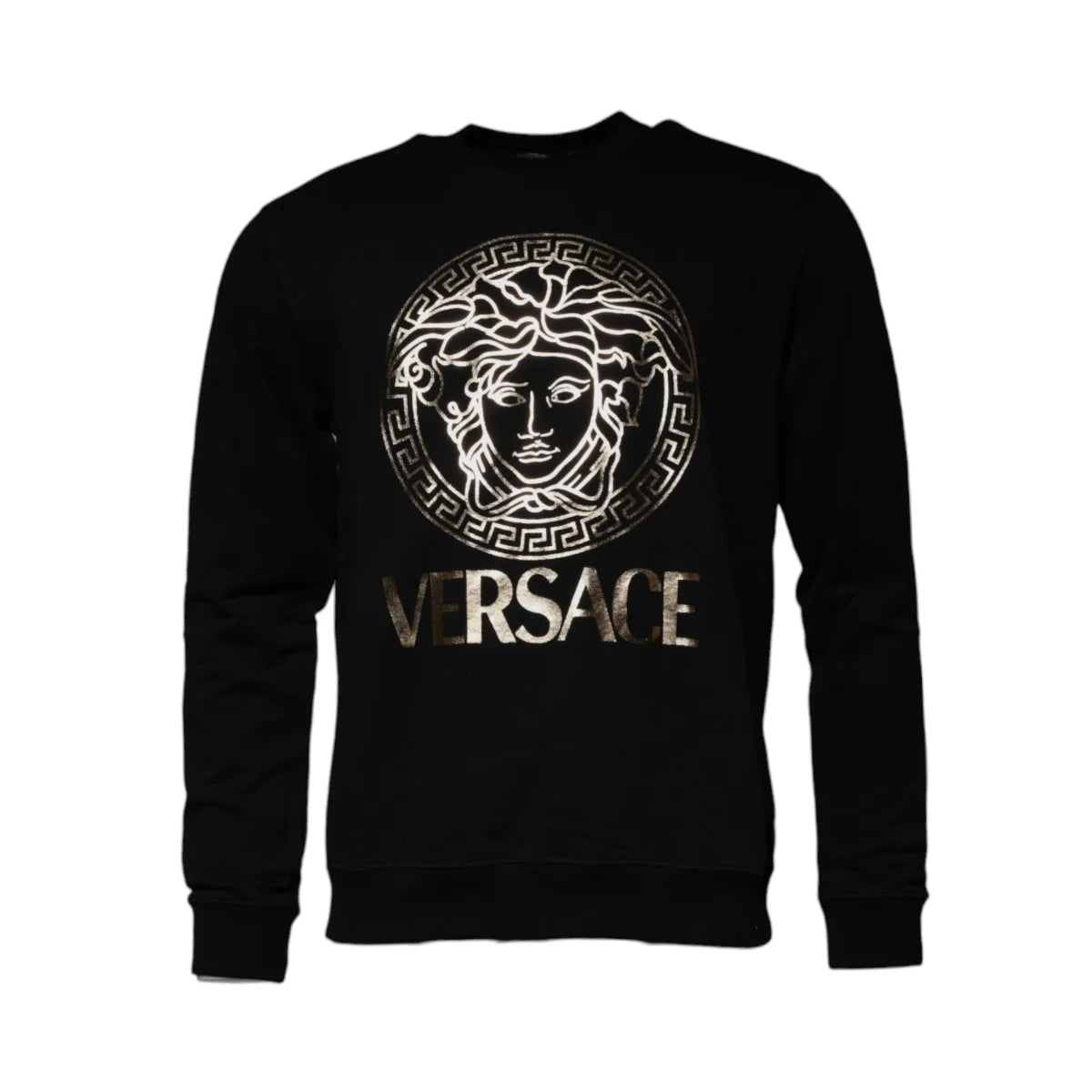 Versace Black Medusa Crew Neck Pullover Sweater Cotton Authentic