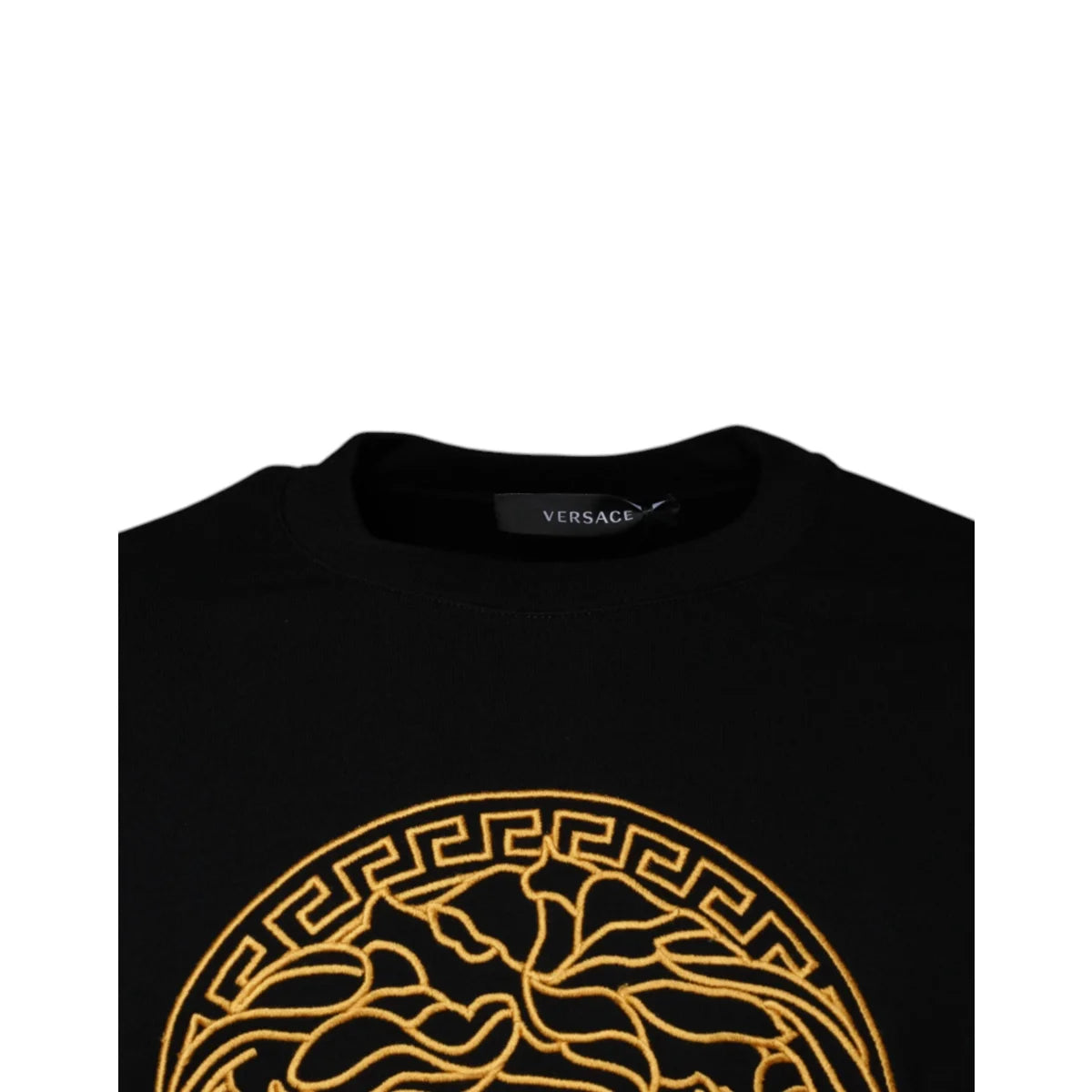 Versace Black Medusa Embroidered Cotton Pullover Sweater Crew Neck