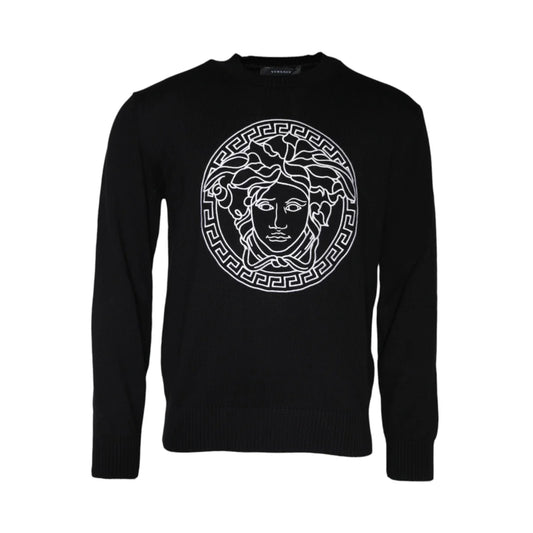 Versace Black Medusa Pullover Sweater with Crew Neck and Embroidery