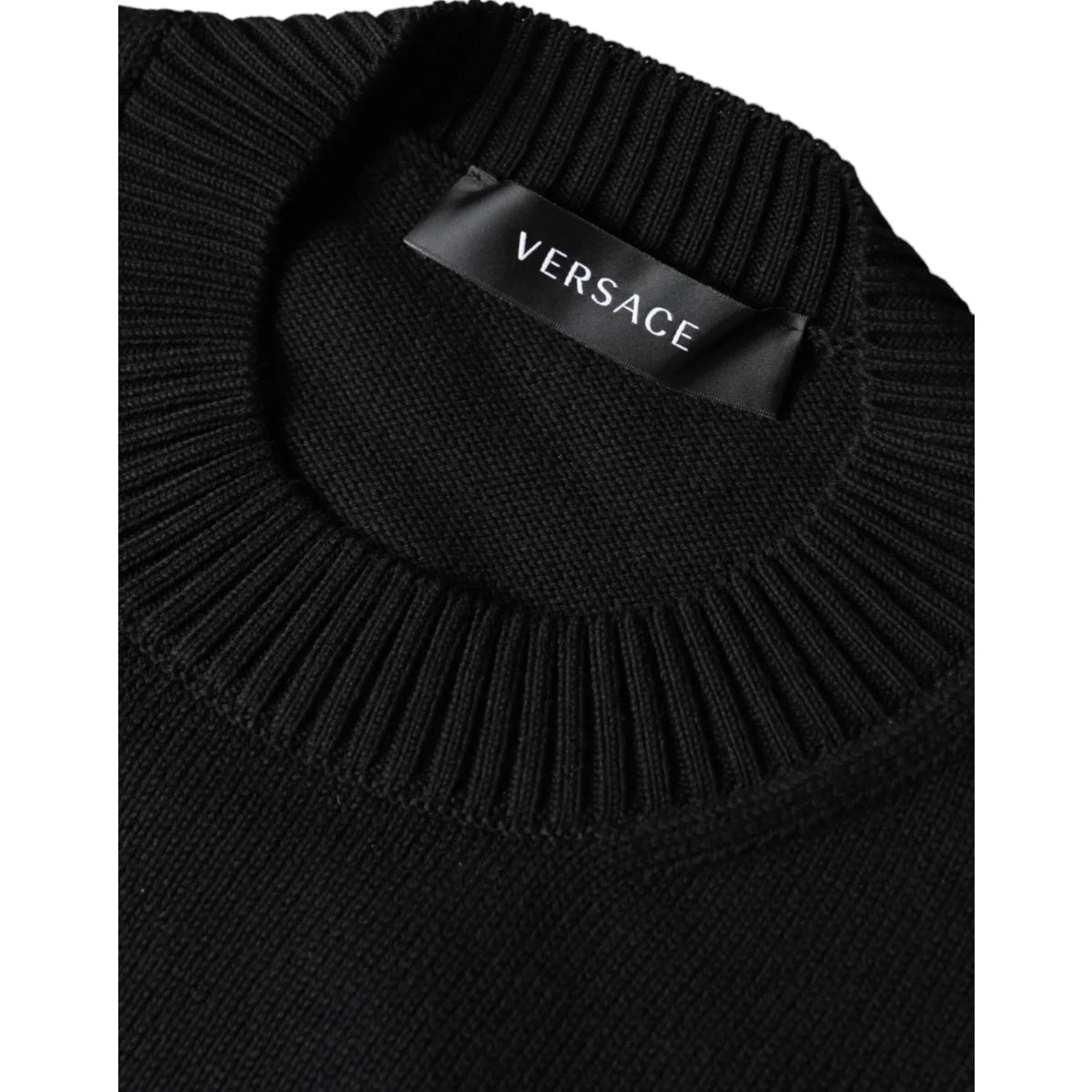 Versace Black Medusa Pullover Sweater with Crew Neck and Embroidery