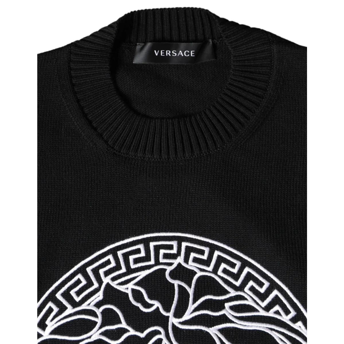 Versace Black Medusa Pullover Sweater with Crew Neck and Embroidery