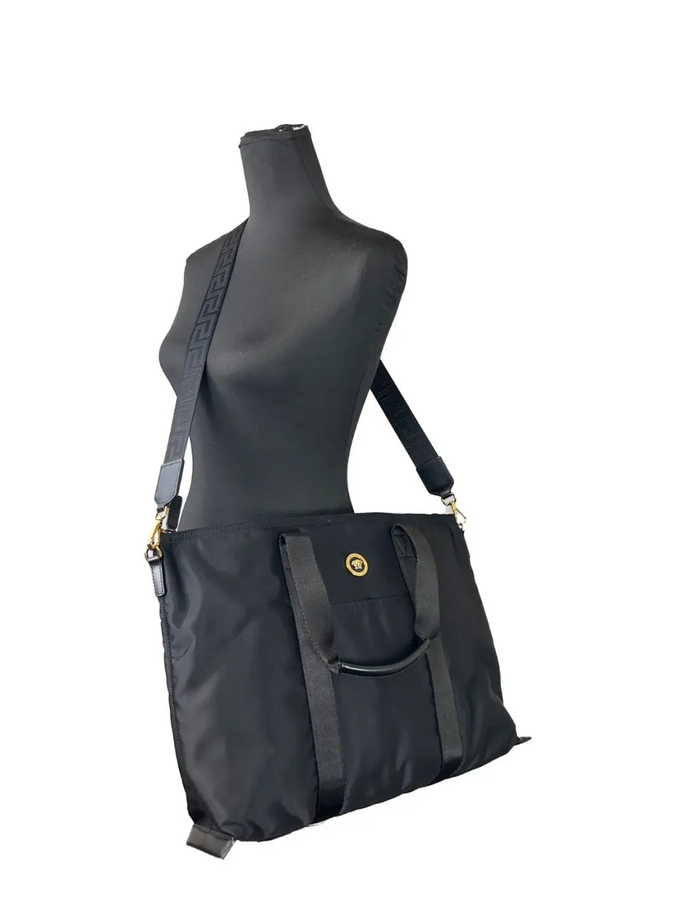 Versace - Black Nylon Fabric La Medusa Shoulder Tote Bag