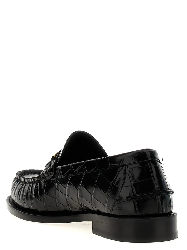 Versace Black Velvet Leather Slip-on Loafers