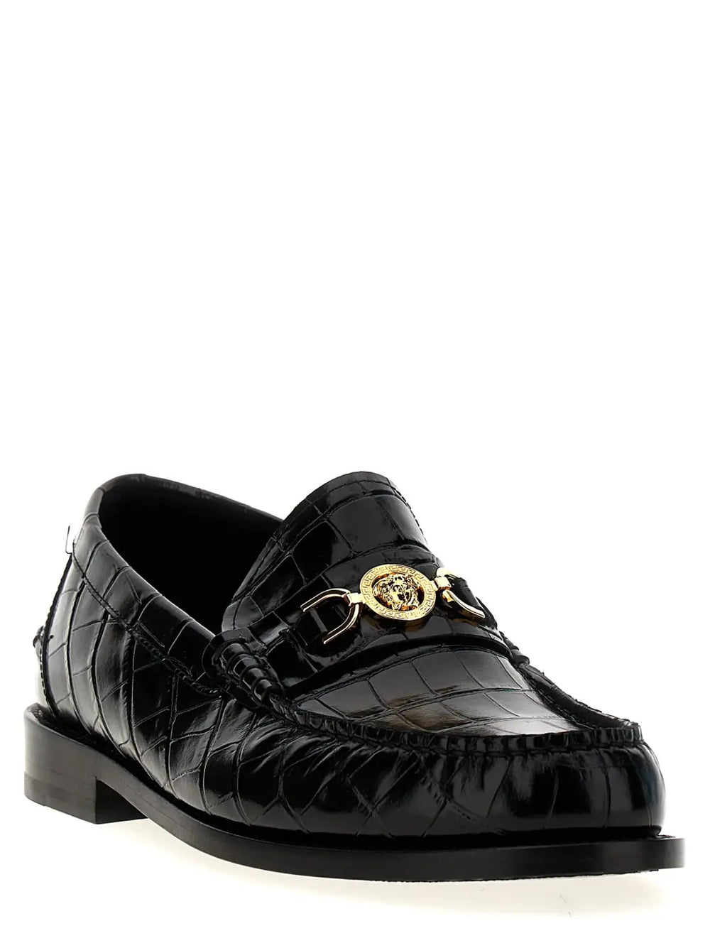 Versace Black Velvet Leather Slip-on Loafers