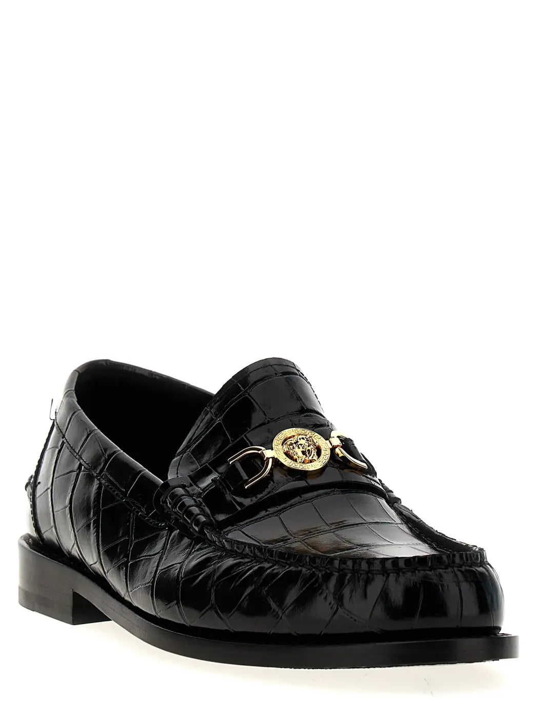 Versace Black Velvet Leather Slip-on Loafers