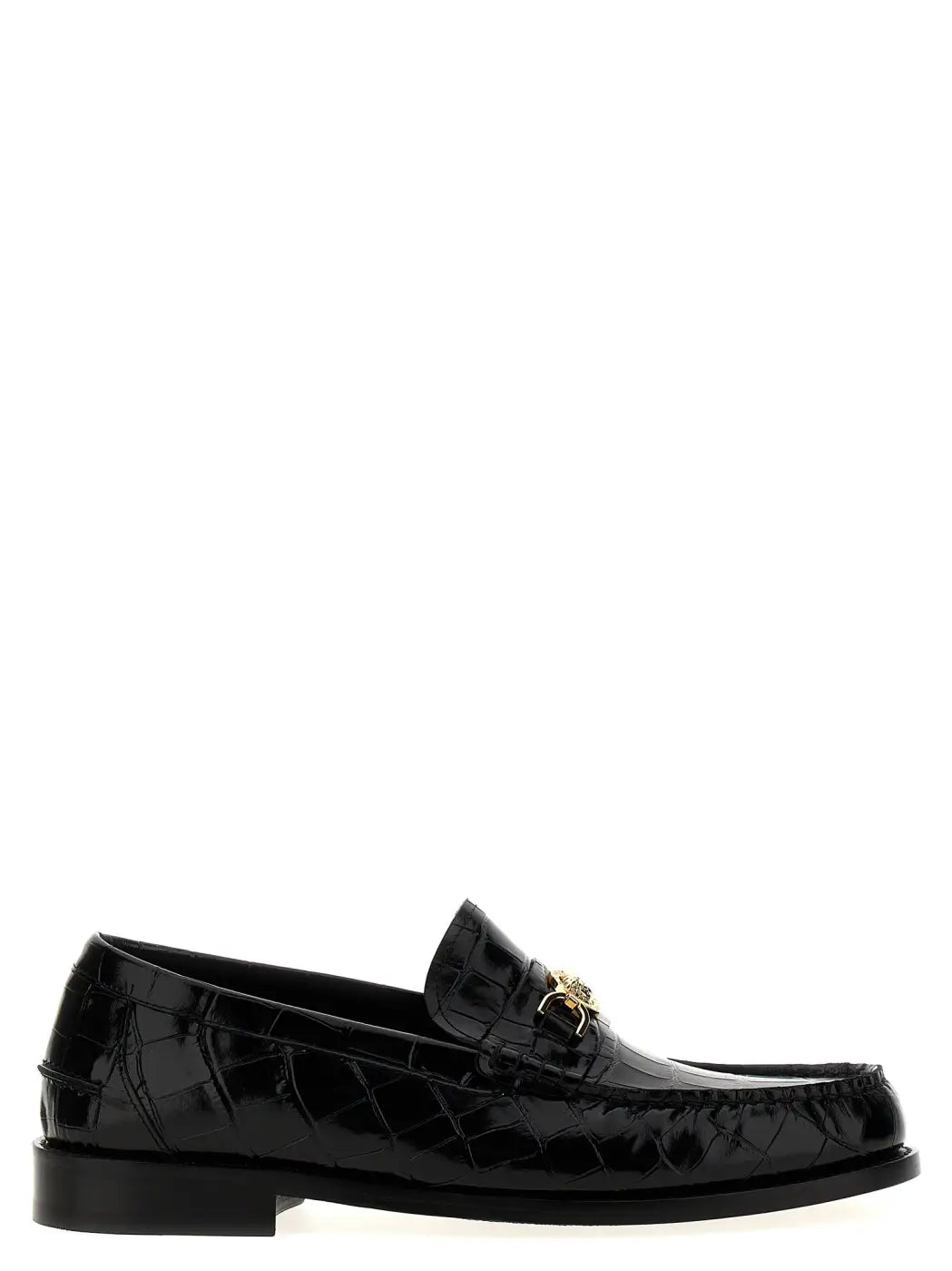 Versace Black Velvet Leather Slip-on Loafers