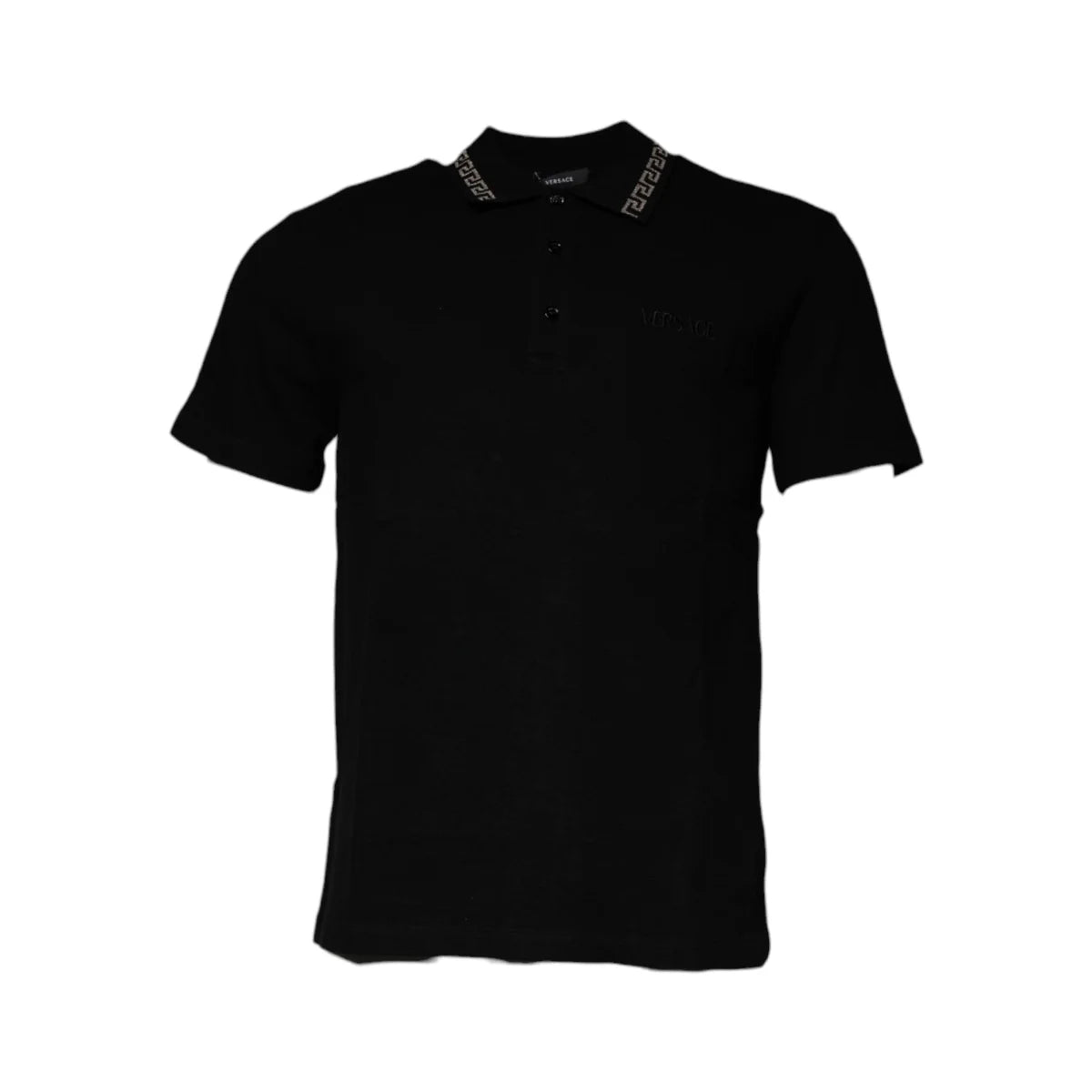Versace Black Viscose Collared Polo Shirt with Short Sleeves