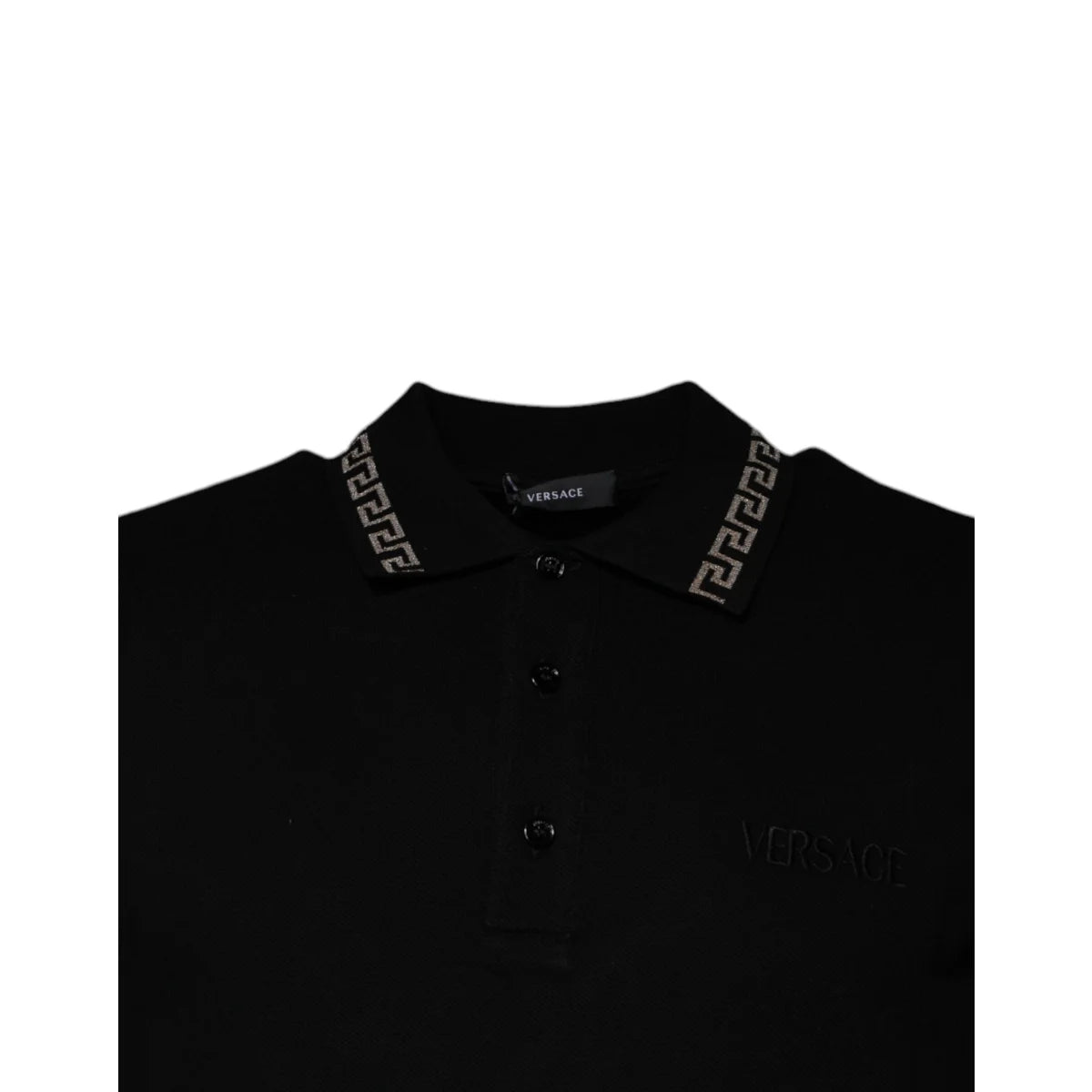 Versace Black Viscose Collared Polo Shirt with Short Sleeves