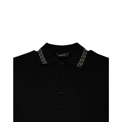 Versace Black Viscose Collared Polo Shirt with Short Sleeves