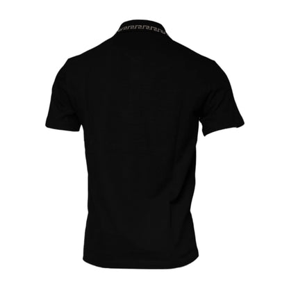 Versace Black Viscose Collared Polo Shirt with Short Sleeves