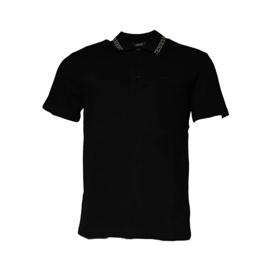 Versace Black Viscose Collared Polo Shirt with Short Sleeves