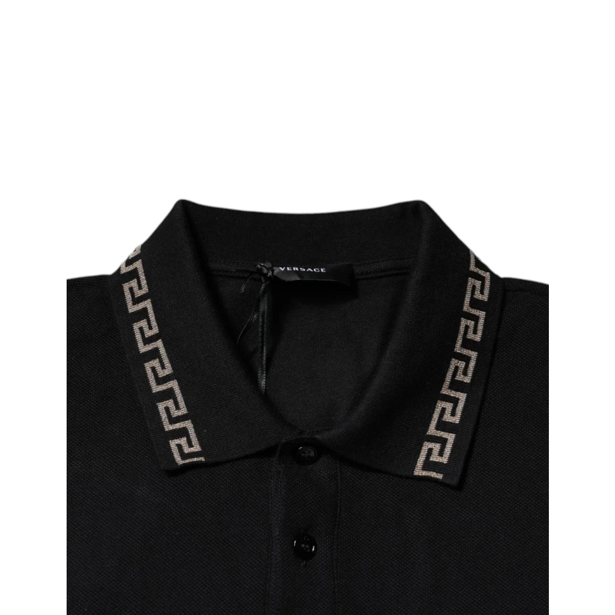 Versace Black Viscose Collared Polo Shirt with Short Sleeves