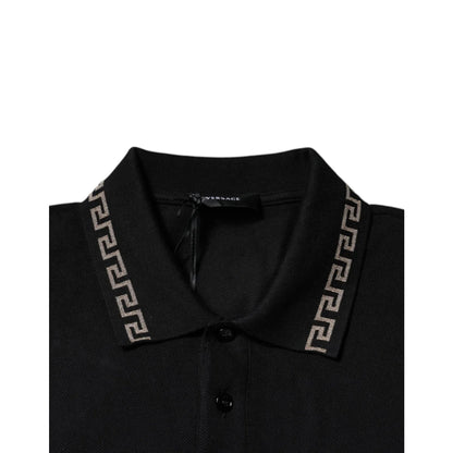 Versace Black Viscose Collared Polo Shirt with Short Sleeves