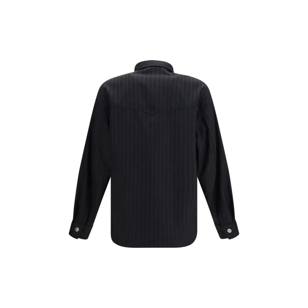 Versace Black Wool Oves Aries Pattern Shirt