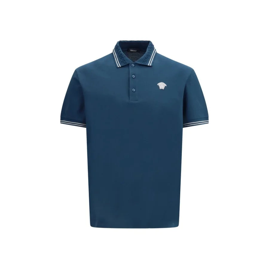 Versace Blue Cotton Polo Shirt