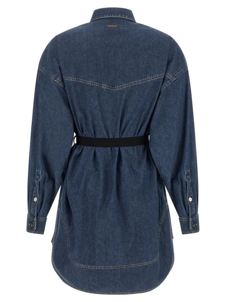 Versace Blue Cotton Short Dress