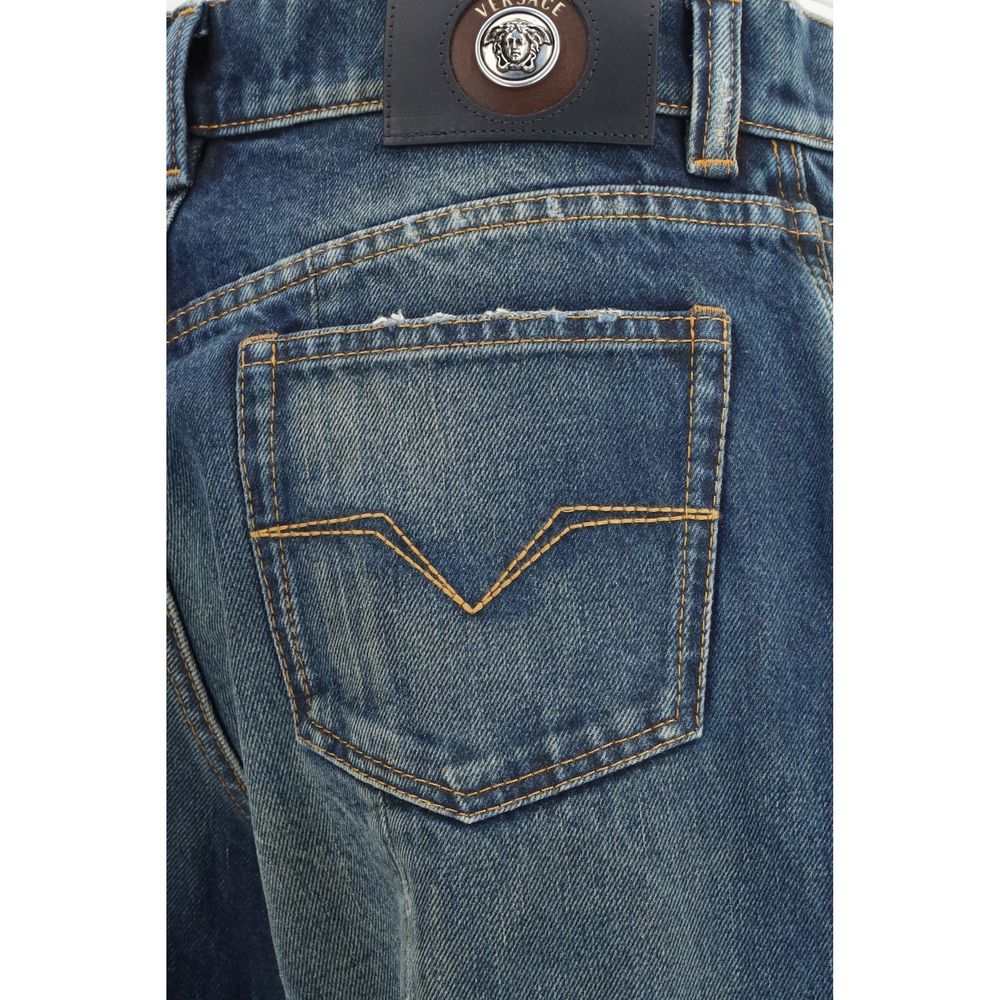 Versace Blue Cotton Straight-leg Jeans