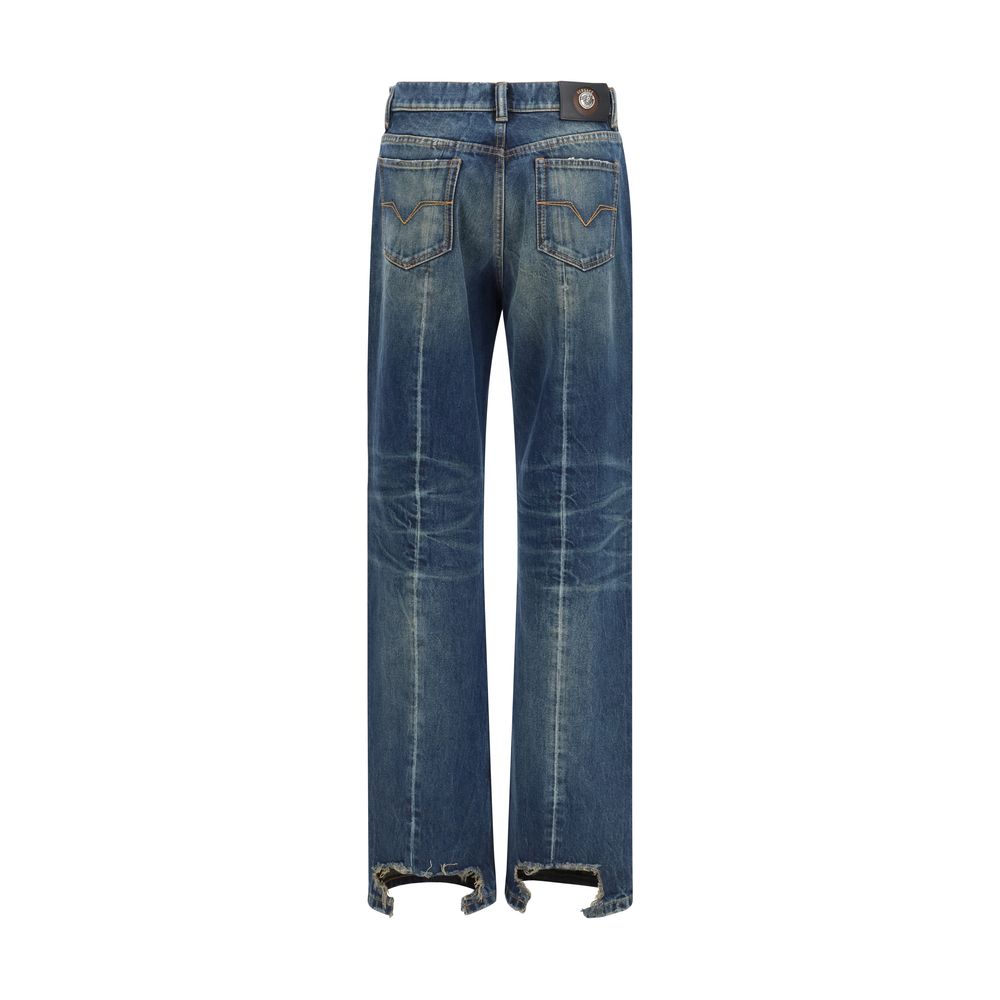 Versace Blue Cotton Straight-leg Jeans