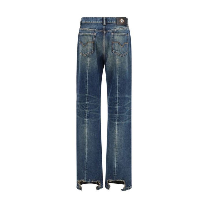 Versace Blue Cotton Straight-leg Jeans