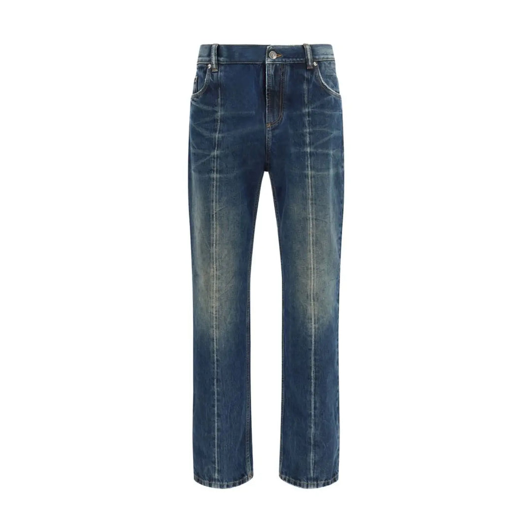 Versace Blue Cotton Straight-leg Jeans
