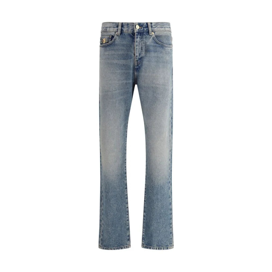 Versace Blue Cotton Straight-Leg Jeans