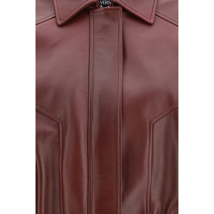 Versace Coats &amp; Jackets - Bordeaux Calf Leather Bos Taurus Jacket