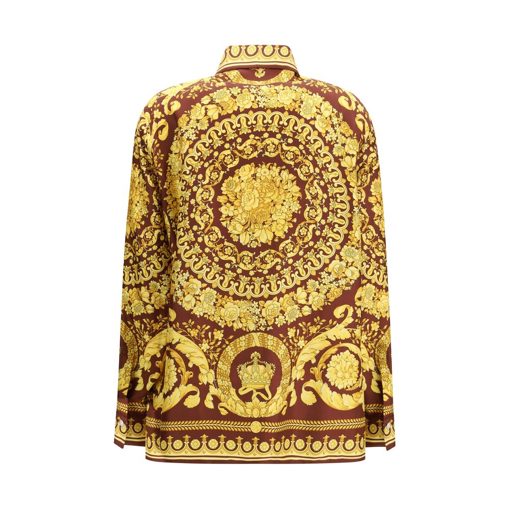 Versace Shirts - Bordeaux Silk Pattern Shirt
