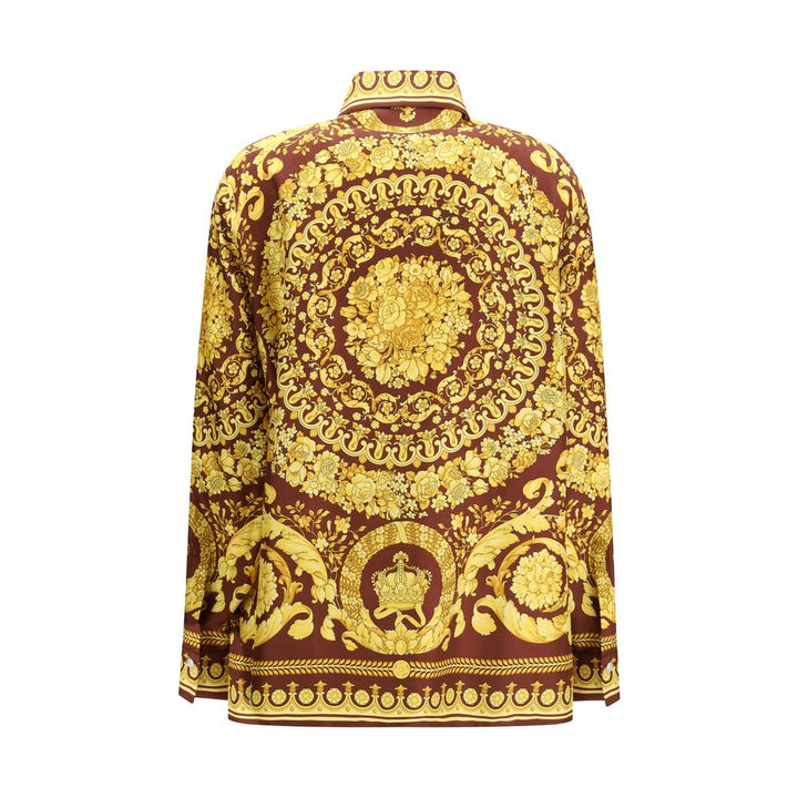 Versace Shirts - Bordeaux Silk Pattern Shirt