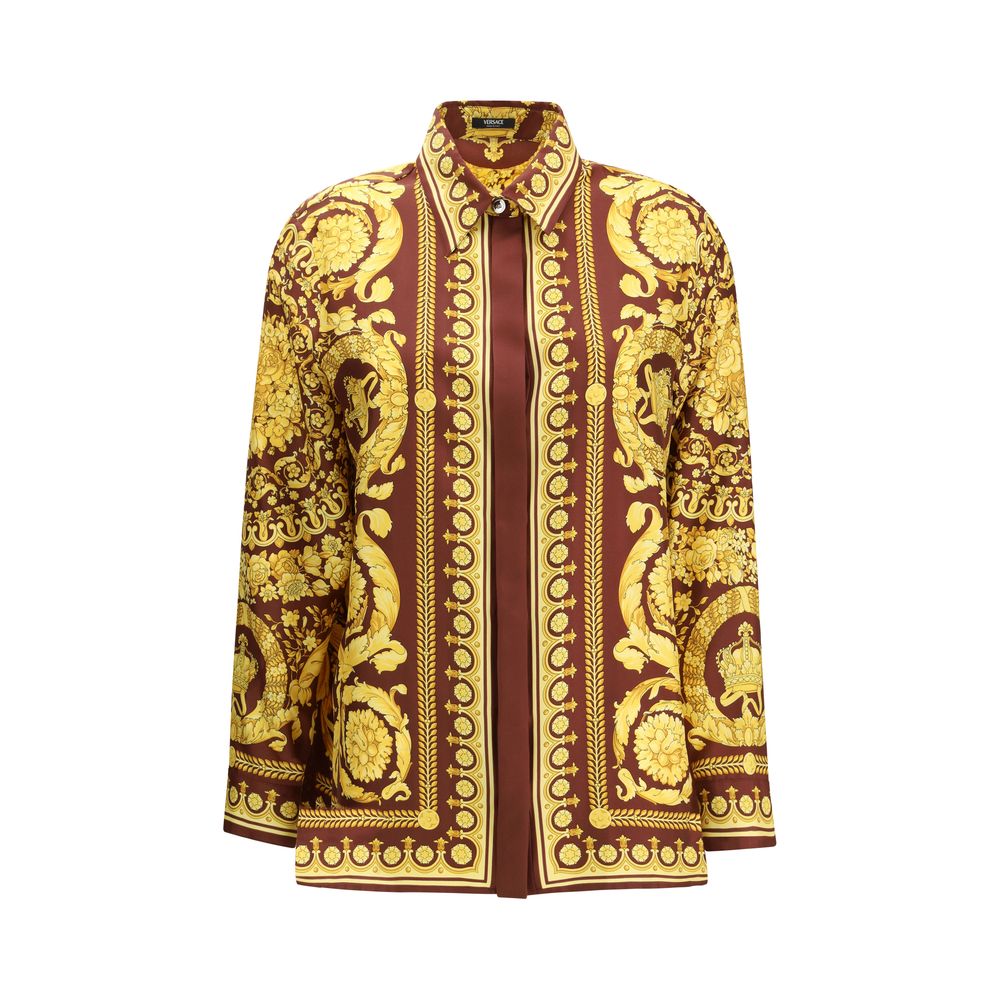 Versace Shirts - Bordeaux Silk Pattern Shirt
