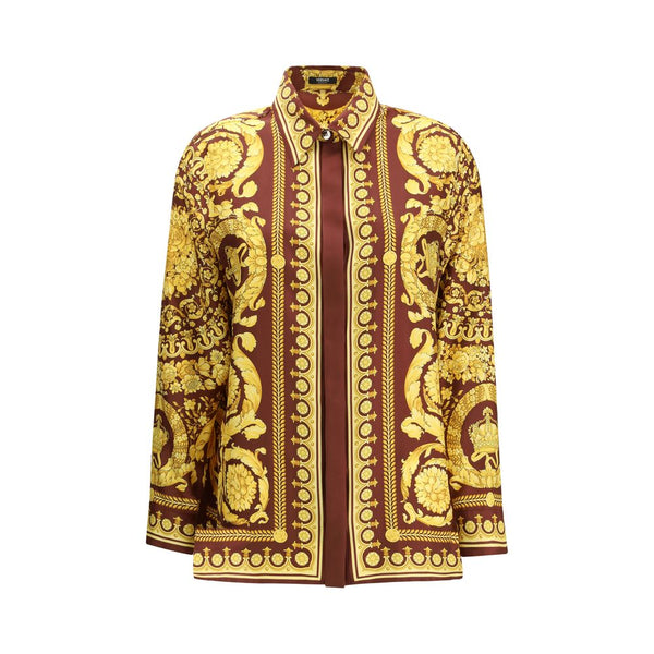 Versace Shirts - Bordeaux Silk Pattern Shirt