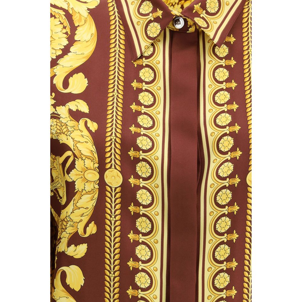 Versace Shirts - Bordeaux Silk Pattern Shirt