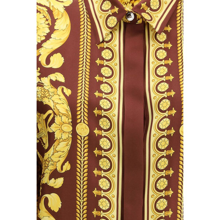 Versace Shirts - Bordeaux Silk Pattern Shirt