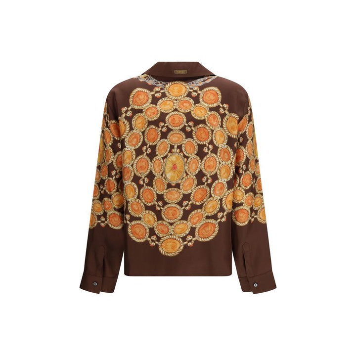 Versace Shirts - Brown Fabric Pattern Shirt