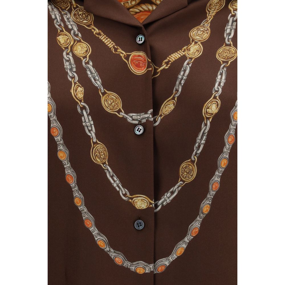 Versace Shirts - Brown Fabric Pattern Shirt
