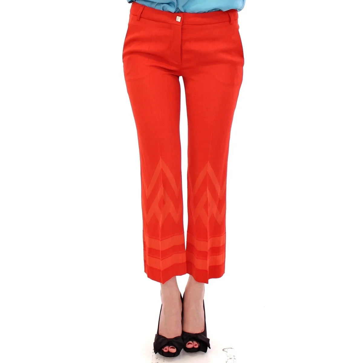 Versace Collection Pants Red Cropped Designer Trousers with Unique Pattern