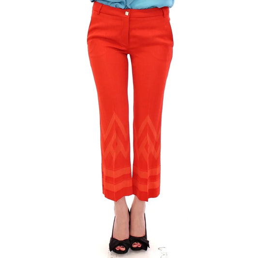 Versace Collection Pants Red Cropped Designer Trousers with Unique Pattern