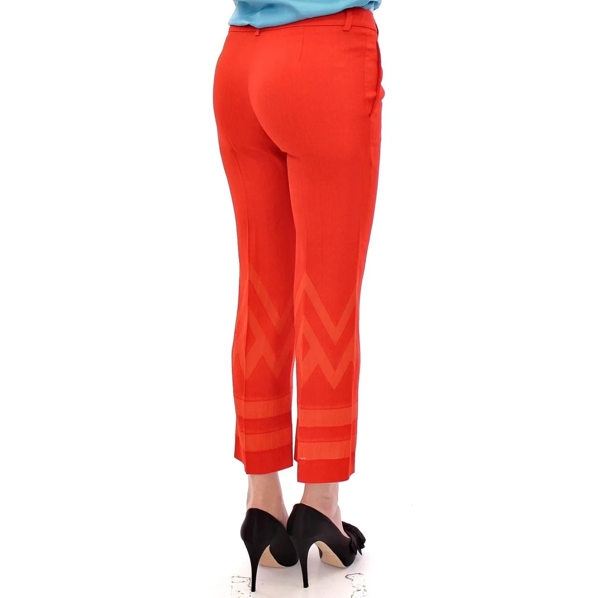 Versace Collection Pants Red Cropped Designer Trousers with Unique Pattern