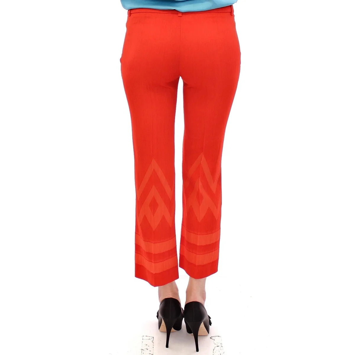 Versace Collection Pants Red Cropped Designer Trousers with Unique Pattern