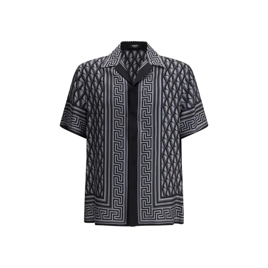 Versace Gray Silk Pattern Shirt